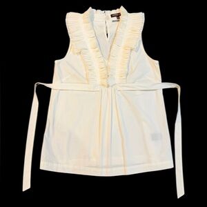 Adrienne Vittadini Petite Ruffled Sleeveless Blouse – Ivory/Cream – Size 4P
